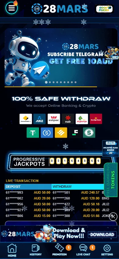 28 Mars Casino mobile home interface